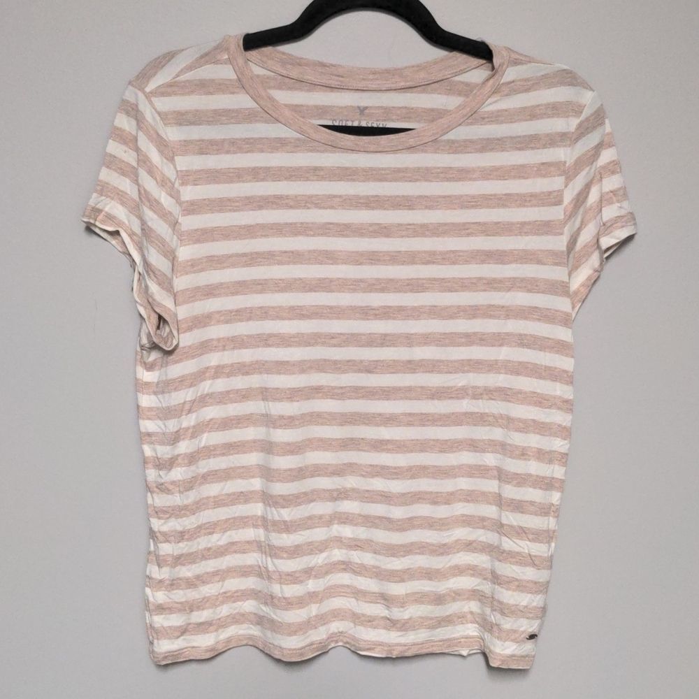 American Eagle Pink and White Short Sleeve Shirt